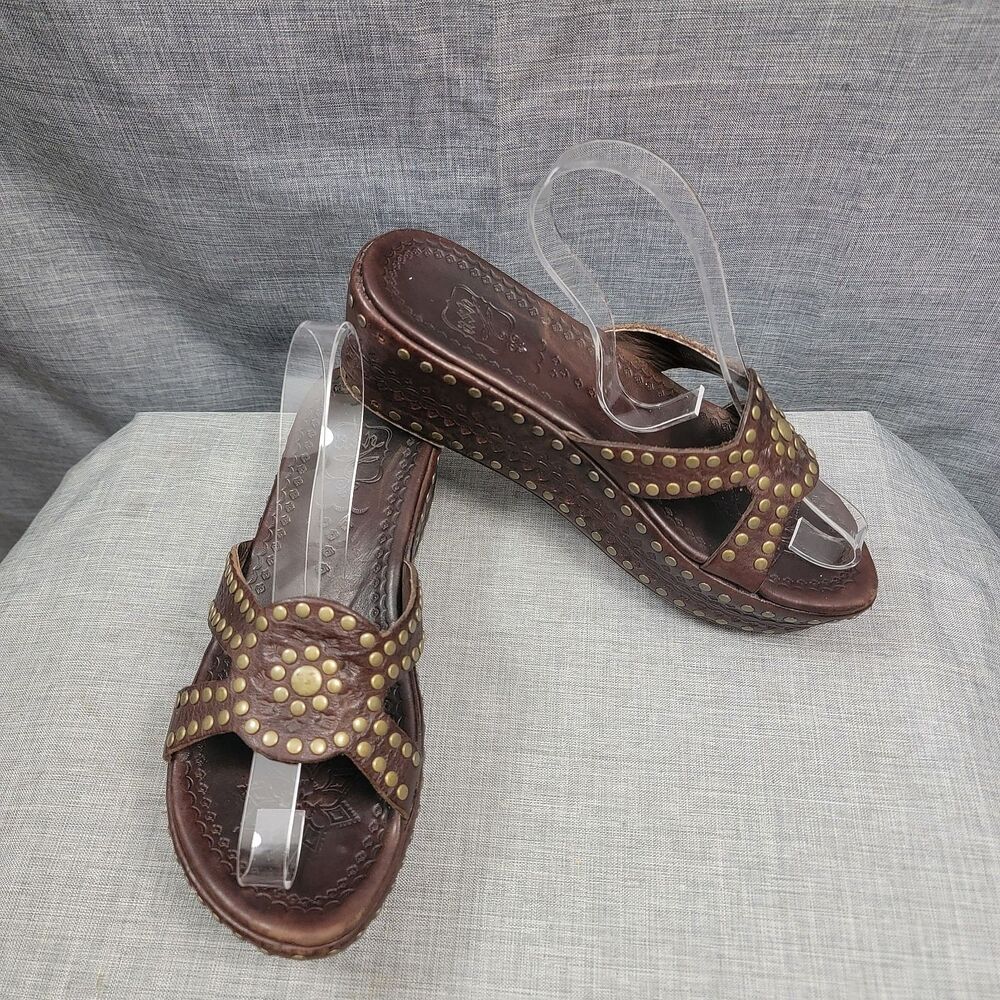 Ash Studded Criss Cross Brown Leather Wedge Sandal Slip-On SZ 6 36 EUR